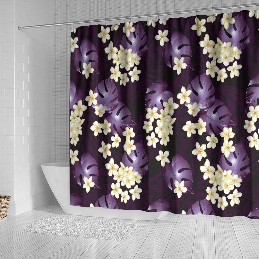 Purple Tropical Hawaii Shower Curtain Seamless Monstera Plumeria Hawaiian Pattern - Polynesian Pride