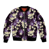 Purple Tropical Hawaii Sleeve Zip Bomber Jacket Seamless Monstera Plumeria Hawaiian Pattern - Polynesian Pride