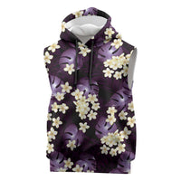Purple Tropical Hawaii Sleeveless Hoodie Seamless Monstera Plumeria Hawaiian Pattern LT14 Purple - Polynesian Pride