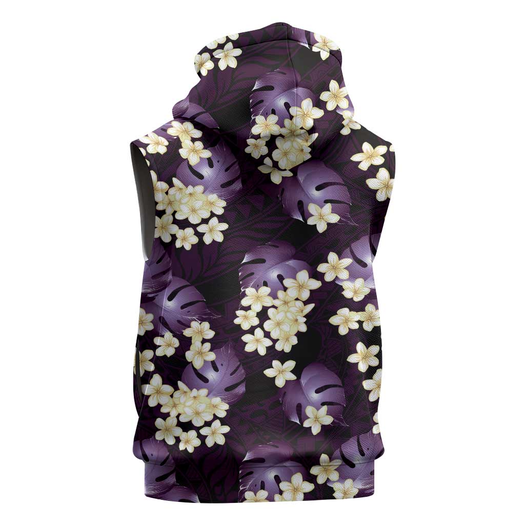 Purple Tropical Hawaii Sleeveless Hoodie Seamless Monstera Plumeria Hawaiian Pattern LT14 - Polynesian Pride