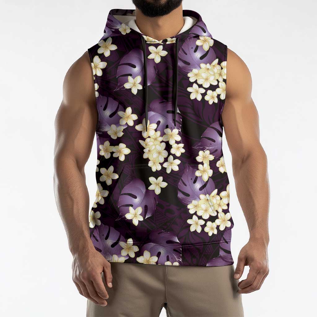 Purple Tropical Hawaii Sleeveless Hoodie Seamless Monstera Plumeria Hawaiian Pattern LT14 - Polynesian Pride