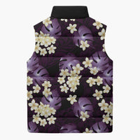 Purple Tropical Hawaii Sleeveless Puffer Jacket Seamless Monstera Plumeria Hawaiian Pattern LT14 - Polynesian Pride