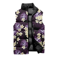 Purple Tropical Hawaii Sleeveless Puffer Jacket Seamless Monstera Plumeria Hawaiian Pattern LT14 - Polynesian Pride