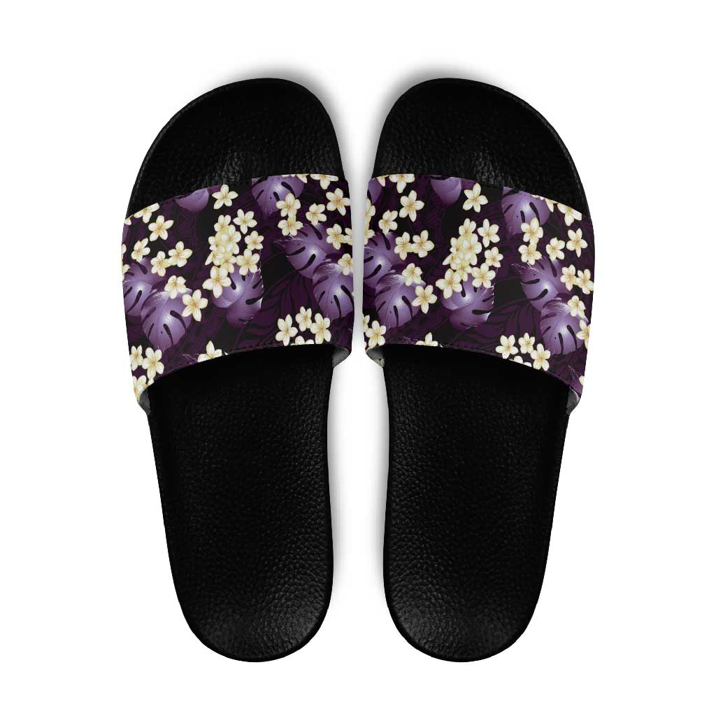 Purple Tropical Hawaii Slide Sandals Seamless Monstera Plumeria Hawaiian Pattern - Polynesian Pride