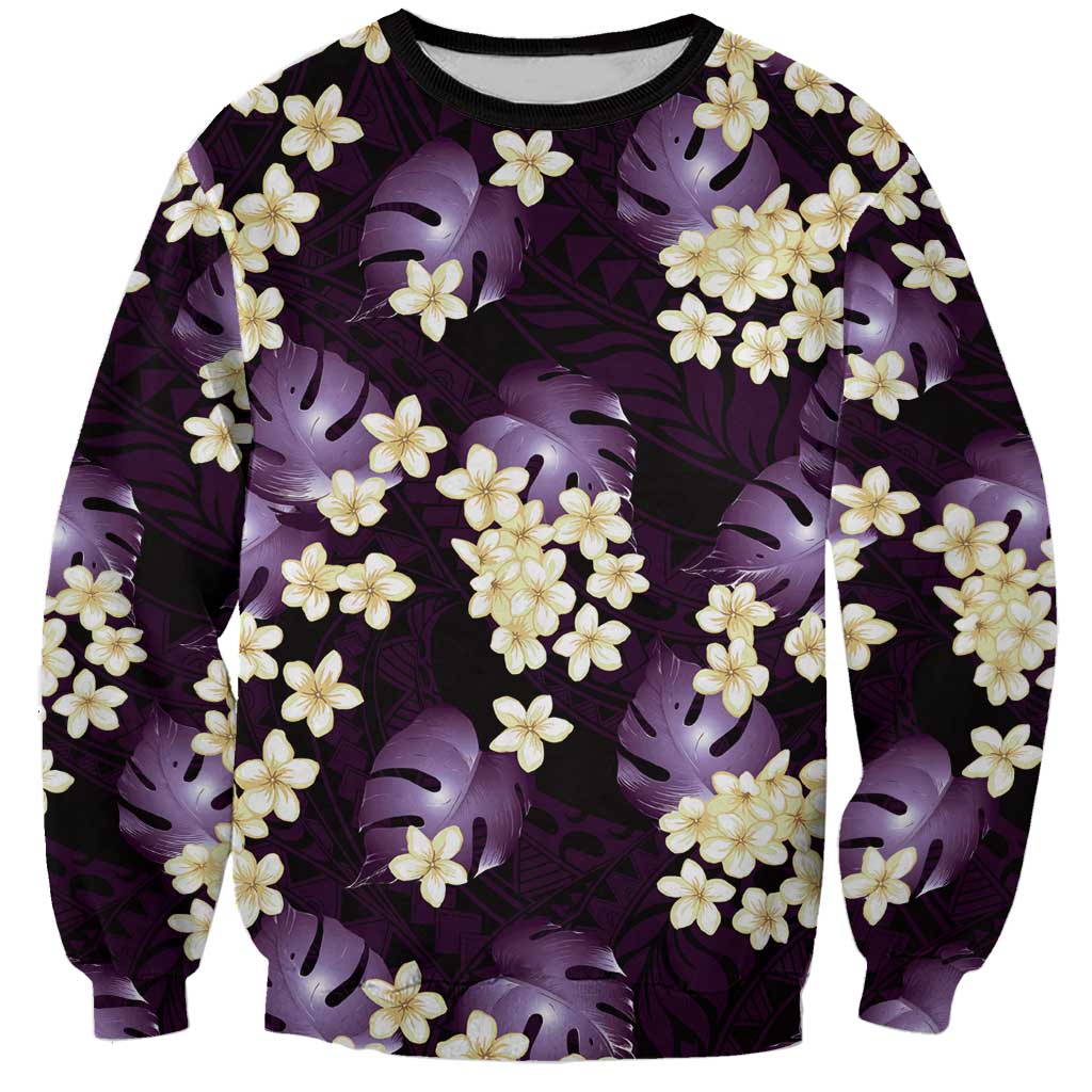 Purple Tropical Hawaii Sweatshirt Seamless Monstera Plumeria Hawaiian Pattern LT14 Unisex Purple - Polynesian Pride
