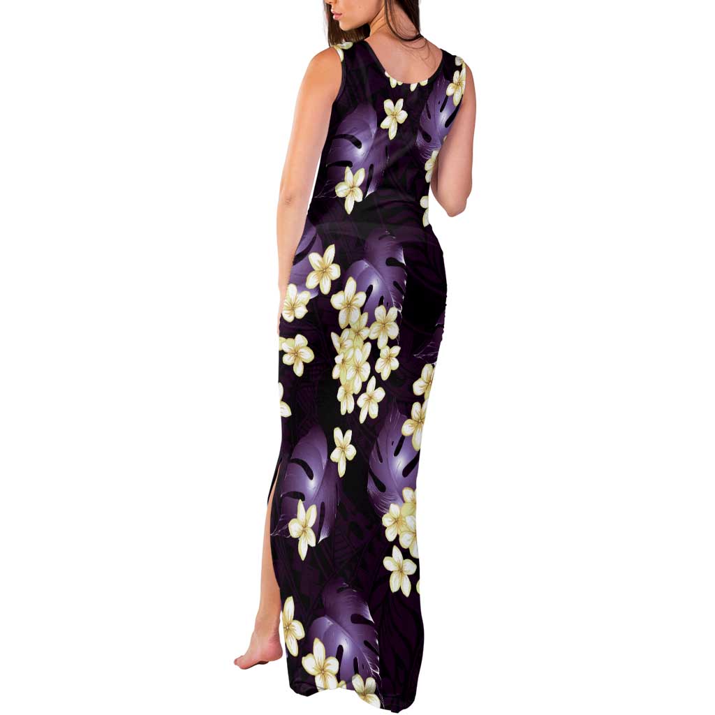 Purple Tropical Hawaii Tank Maxi Dress Seamless Monstera Plumeria Hawaiian Pattern - Polynesian Pride