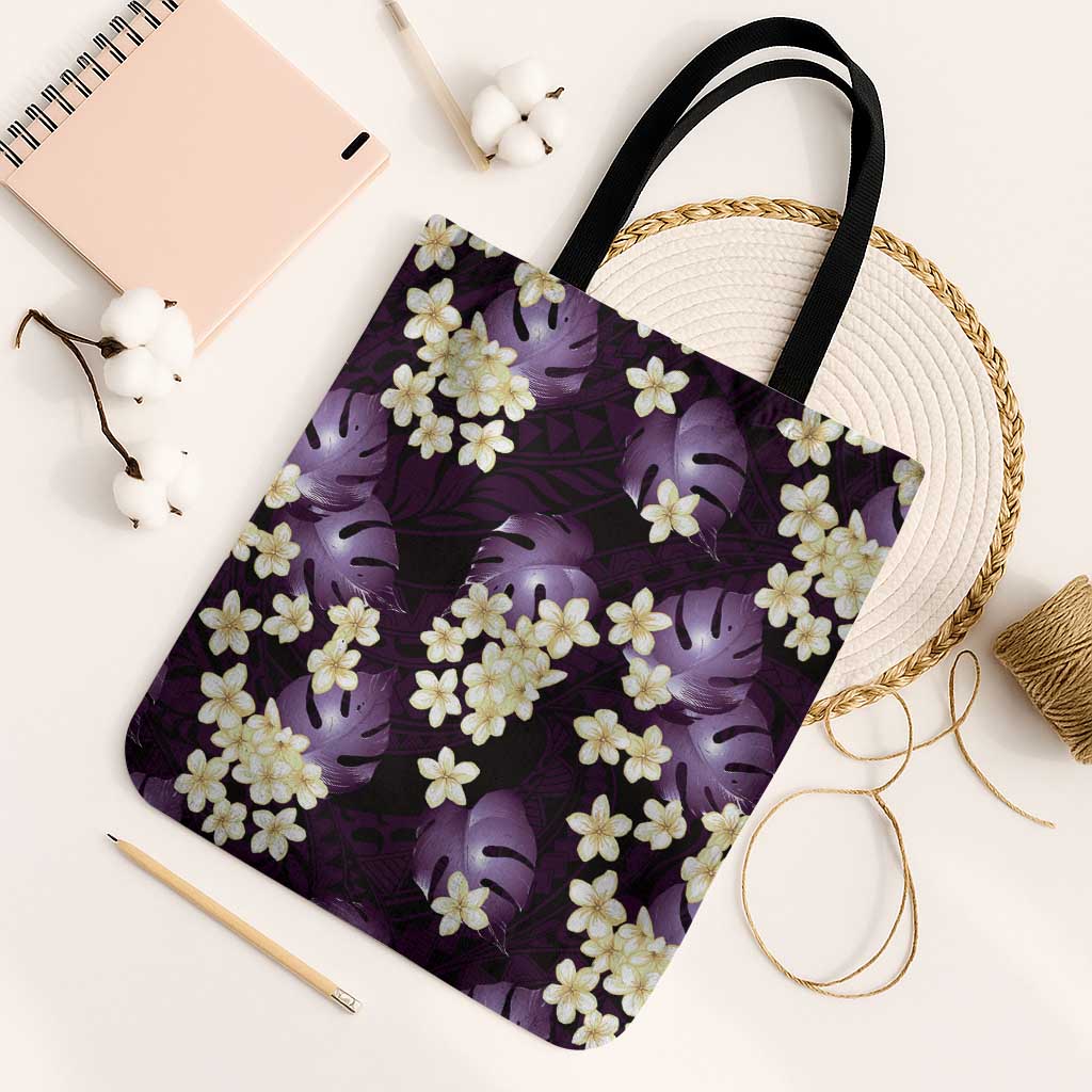 Purple Tropical Hawaii Tote Bag Seamless Monstera Plumeria Hawaiian Pattern - Polynesian Pride