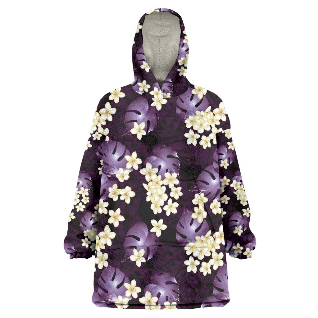 Purple Tropical Hawaii Wearable Blanket Hoodie Seamless Monstera Plumeria Hawaiian Pattern LT14 One Size Purple - Polynesian Pride