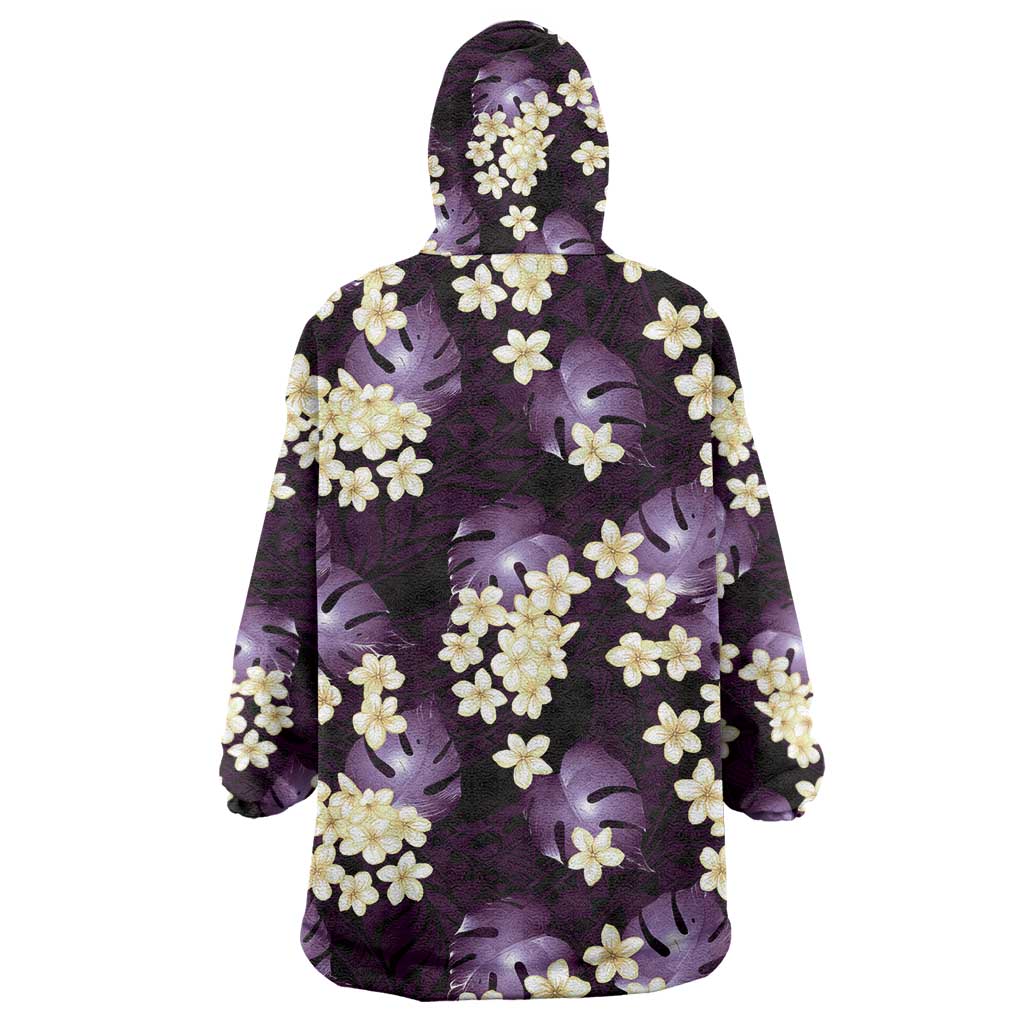 Purple Tropical Hawaii Wearable Blanket Hoodie Seamless Monstera Plumeria Hawaiian Pattern LT14 - Polynesian Pride