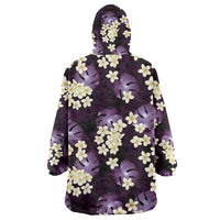 Purple Tropical Hawaii Wearable Blanket Hoodie Seamless Monstera Plumeria Hawaiian Pattern LT14 - Polynesian Pride