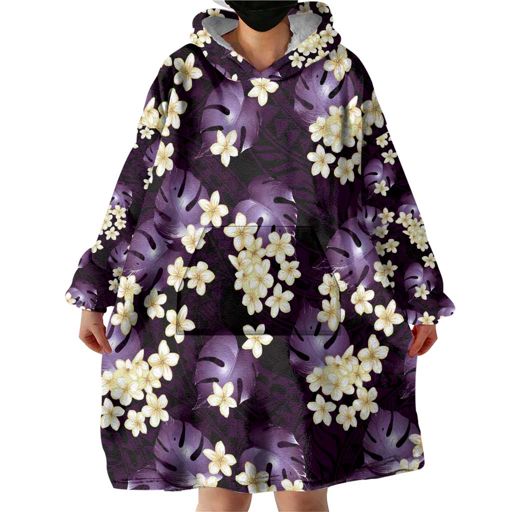Purple Tropical Hawaii Wearable Blanket Hoodie Seamless Monstera Plumeria Hawaiian Pattern LT14 - Polynesian Pride