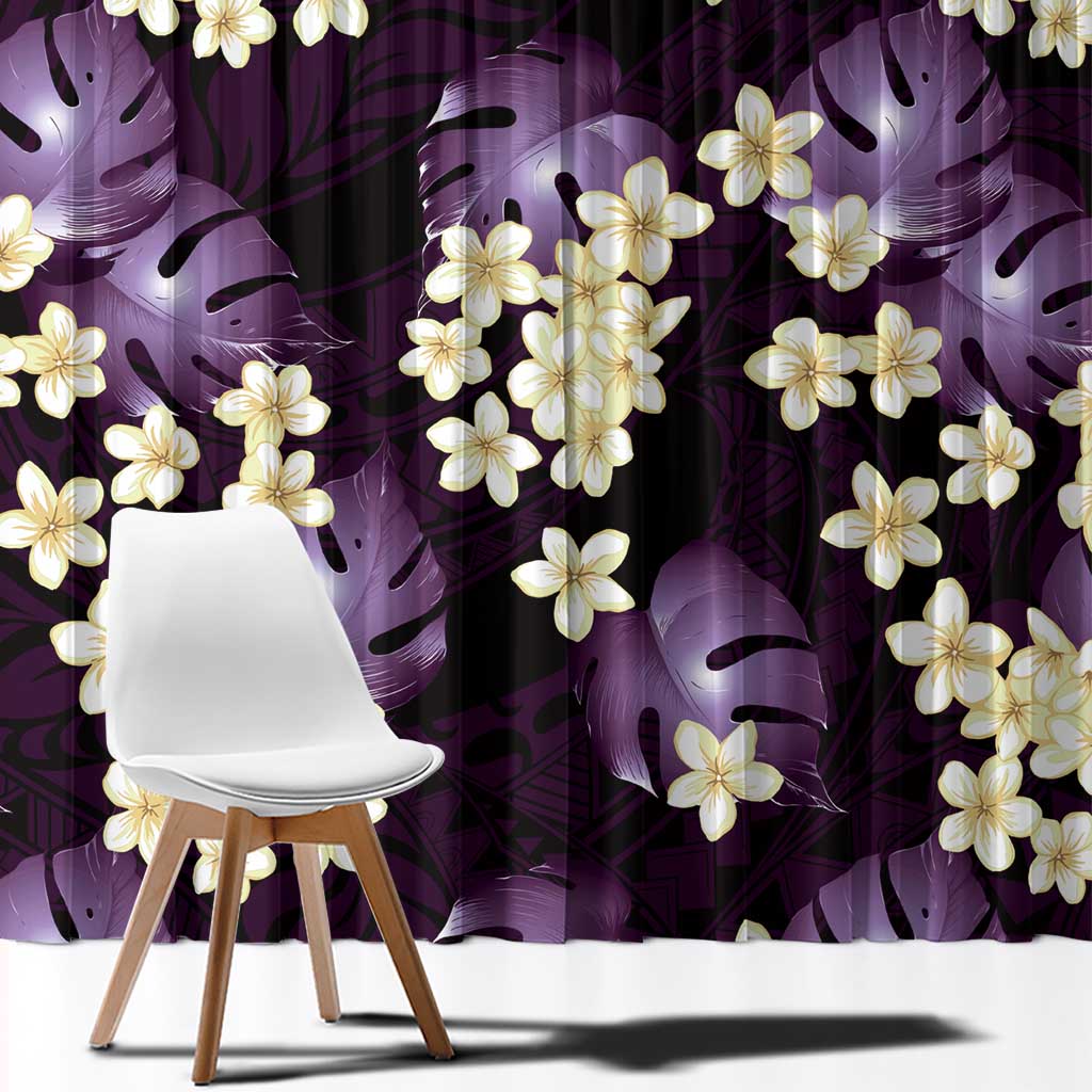 Purple Tropical Hawaii Window Curtain Seamless Monstera Plumeria Hawaiian Pattern - Polynesian Pride