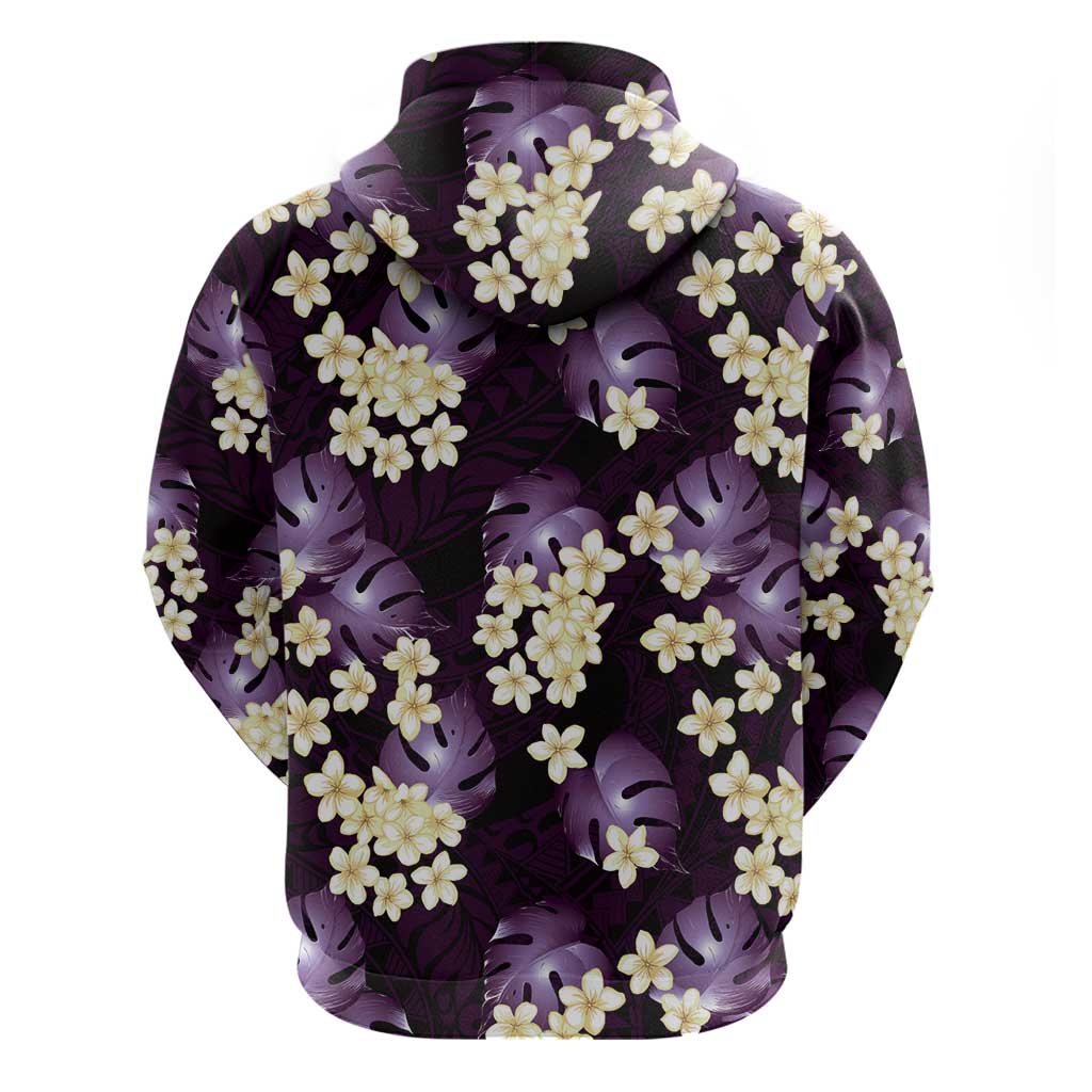 Purple Tropical Hawaii Zip Hoodie Seamless Monstera Plumeria Hawaiian Pattern - Polynesian Pride