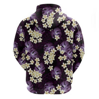 Purple Tropical Hawaii Zip Hoodie Seamless Monstera Plumeria Hawaiian Pattern - Polynesian Pride