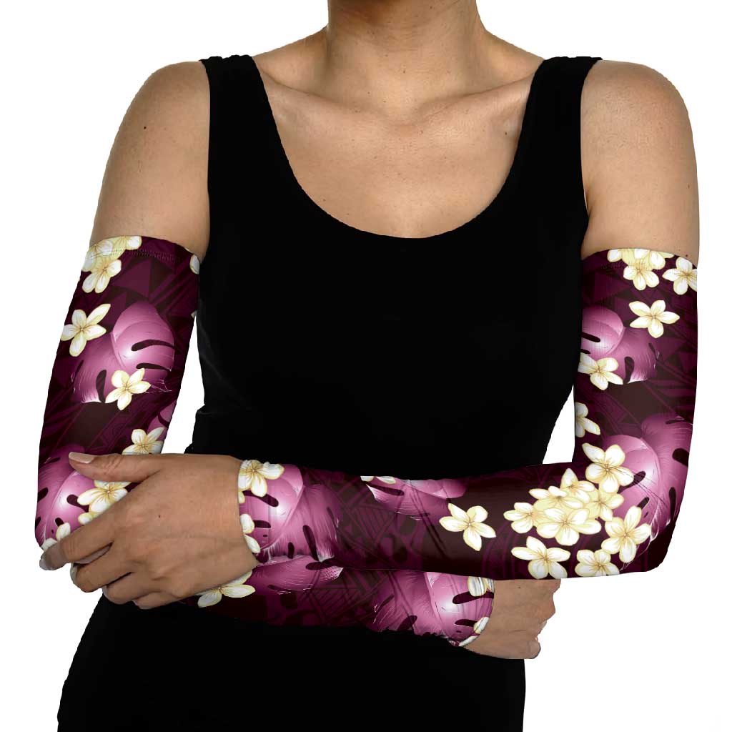 Pink Tropical Hawaii Arm Sleeves Seamless Monstera Plumeria Hawaiian Pattern - Polynesian Pride