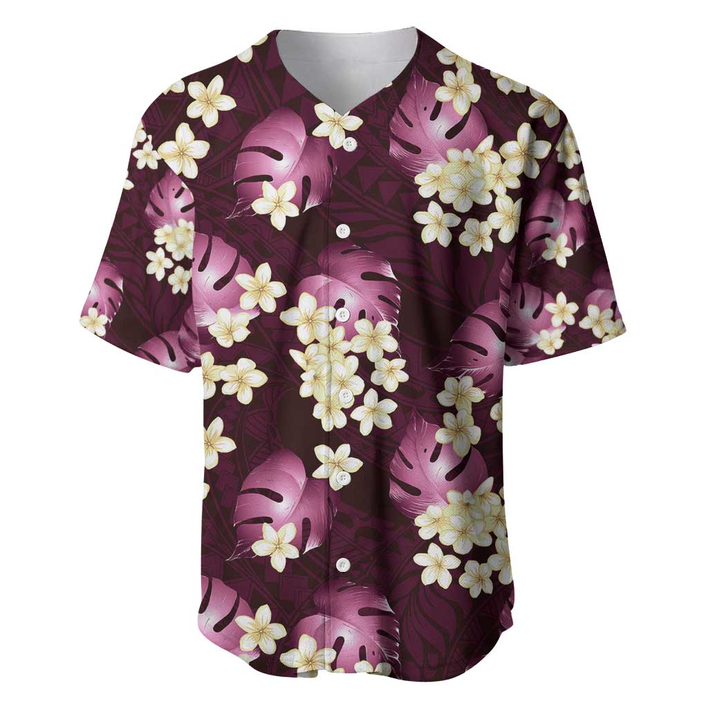 Pink Tropical Hawaii Baseball Jersey Seamless Monstera Plumeria Hawaiian Pattern - Polynesian Pride