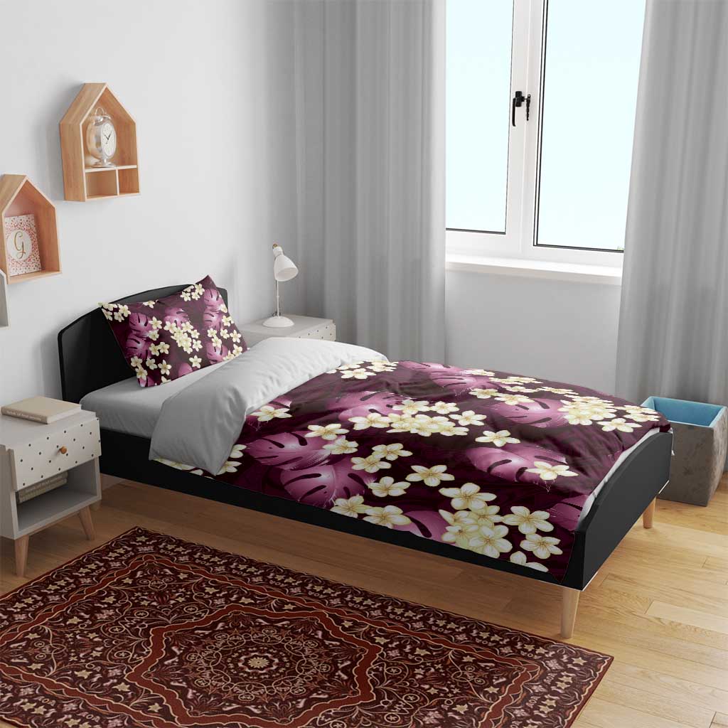 Pink Tropical Hawaii Bedding Set Seamless Monstera Plumeria Hawaiian Pattern - Polynesian Pride