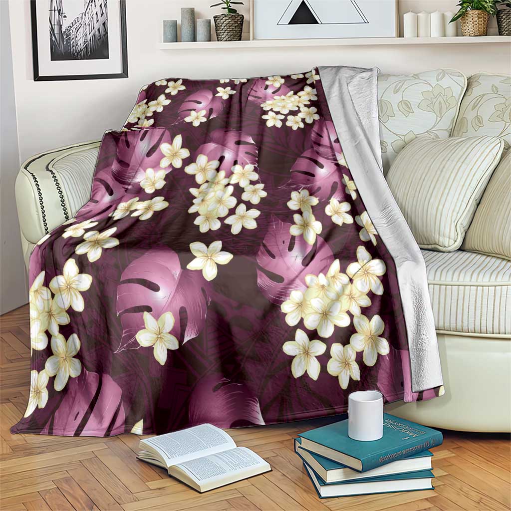 Pink Tropical Hawaii Blanket Seamless Monstera Plumeria Hawaiian Pattern - Polynesian Pride