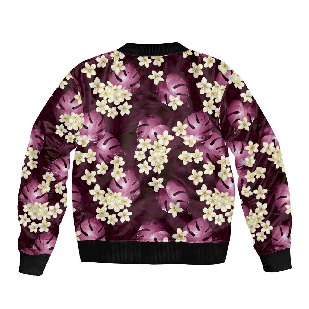 Pink Tropical Hawaii Bomber Jacket Seamless Monstera Plumeria Hawaiian Pattern - Polynesian Pride