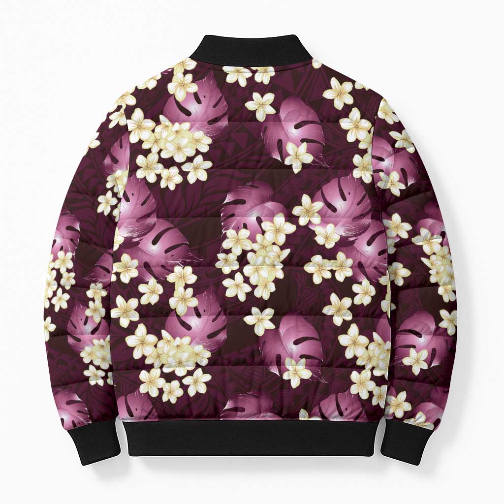 Pink Tropical Hawaii Bomber Puffer Jacket Seamless Monstera Plumeria Hawaiian Pattern LT14 - Polynesian Pride