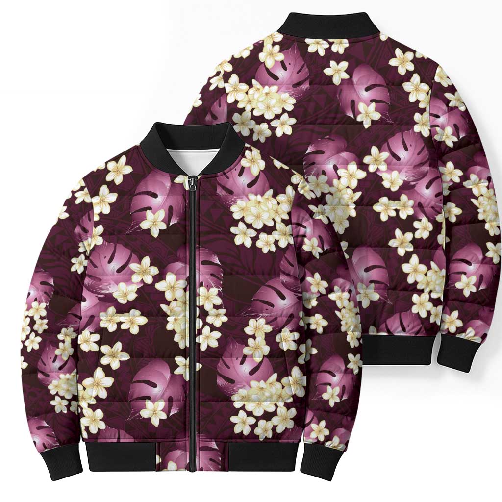 Pink Tropical Hawaii Bomber Puffer Jacket Seamless Monstera Plumeria Hawaiian Pattern LT14 - Polynesian Pride