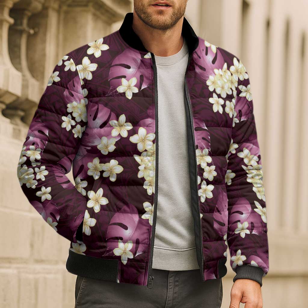 Pink Tropical Hawaii Bomber Puffer Jacket Seamless Monstera Plumeria Hawaiian Pattern LT14 - Polynesian Pride