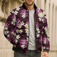 Pink Tropical Hawaii Bomber Puffer Jacket Seamless Monstera Plumeria Hawaiian Pattern LT14 - Polynesian Pride
