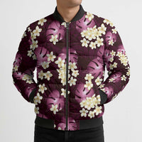 Pink Tropical Hawaii Bomber Puffer Jacket Seamless Monstera Plumeria Hawaiian Pattern LT14 - Polynesian Pride