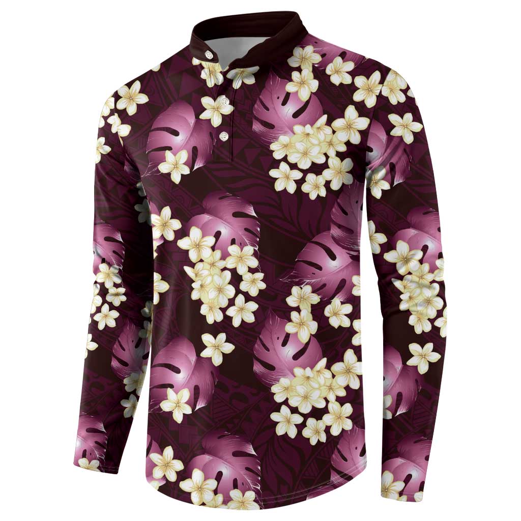 Pink Tropical Hawaii Button Sweatshirt Seamless Monstera Plumeria Hawaiian Pattern LT14 - Polynesian Pride
