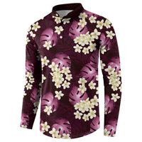 Pink Tropical Hawaii Button Sweatshirt Seamless Monstera Plumeria Hawaiian Pattern LT14 - Polynesian Pride