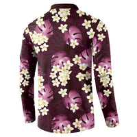 Pink Tropical Hawaii Button Sweatshirt Seamless Monstera Plumeria Hawaiian Pattern LT14 - Polynesian Pride