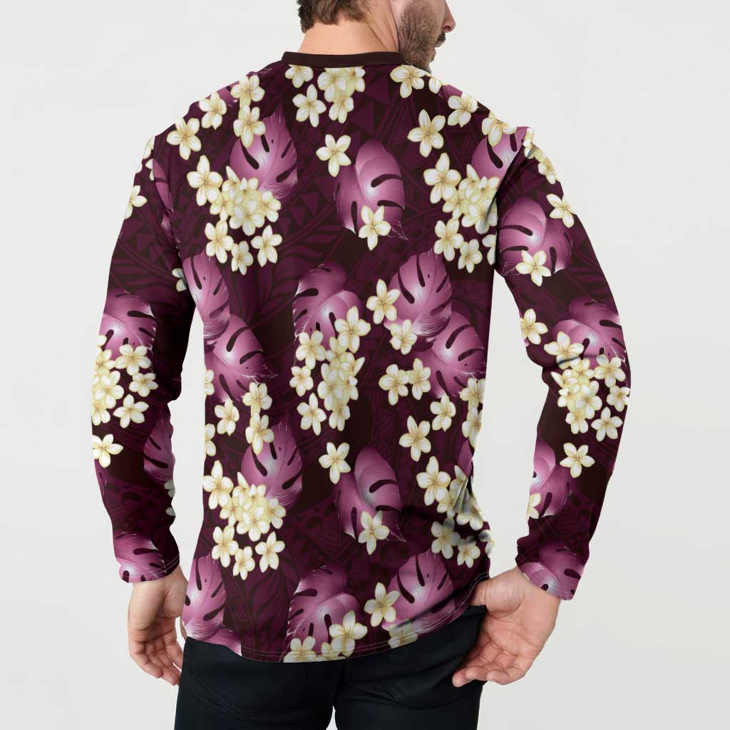 Pink Tropical Hawaii Button Sweatshirt Seamless Monstera Plumeria Hawaiian Pattern LT14 - Polynesian Pride