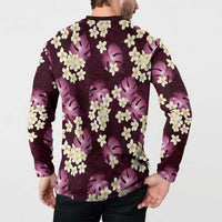 Pink Tropical Hawaii Button Sweatshirt Seamless Monstera Plumeria Hawaiian Pattern LT14 - Polynesian Pride
