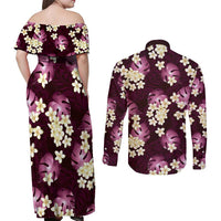 Pink Tropical Hawaii Couples Matching Off Shoulder Maxi Dress and Long Sleeve Button Shirt Seamless Monstera Plumeria Hawaiian Pattern LT14 - Polynesian Pride