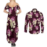 Pink Tropical Hawaii Couples Matching Summer Maxi Dress and Long Sleeve Button Shirt Seamless Monstera Plumeria Hawaiian Pattern LT14 - Polynesian Pride