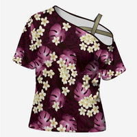 Pink Tropical Hawaii Cross Shoulder Shirt Seamless Monstera Plumeria Hawaiian Pattern LT14 Female Pink - Polynesian Pride