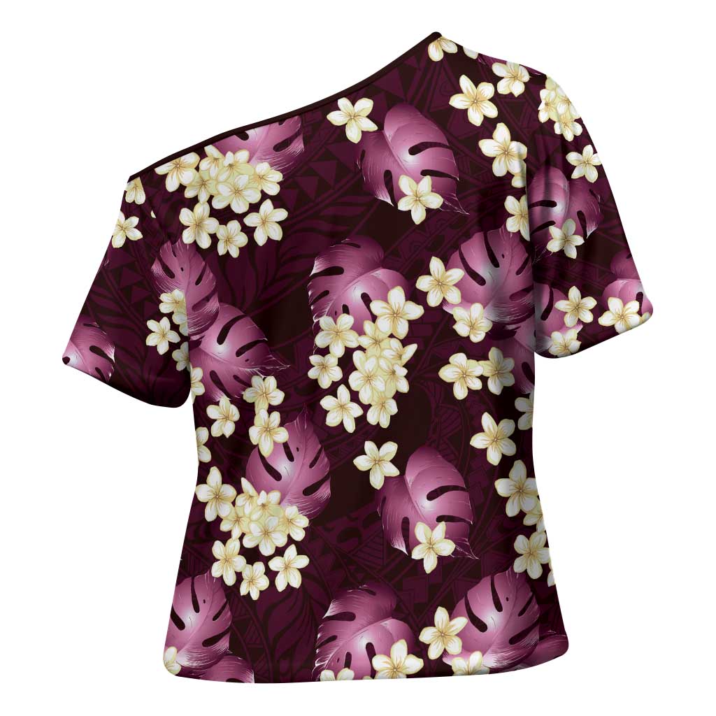 Pink Tropical Hawaii Cross Shoulder Shirt Seamless Monstera Plumeria Hawaiian Pattern LT14 - Polynesian Pride