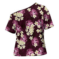 Pink Tropical Hawaii Cross Shoulder Shirt Seamless Monstera Plumeria Hawaiian Pattern LT14 - Polynesian Pride