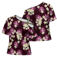 Pink Tropical Hawaii Cross Shoulder Shirt Seamless Monstera Plumeria Hawaiian Pattern LT14 - Polynesian Pride