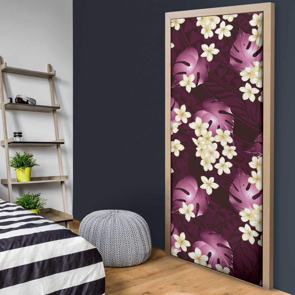 Pink Tropical Hawaii Door Cover Seamless Monstera Plumeria Hawaiian Pattern - Polynesian Pride