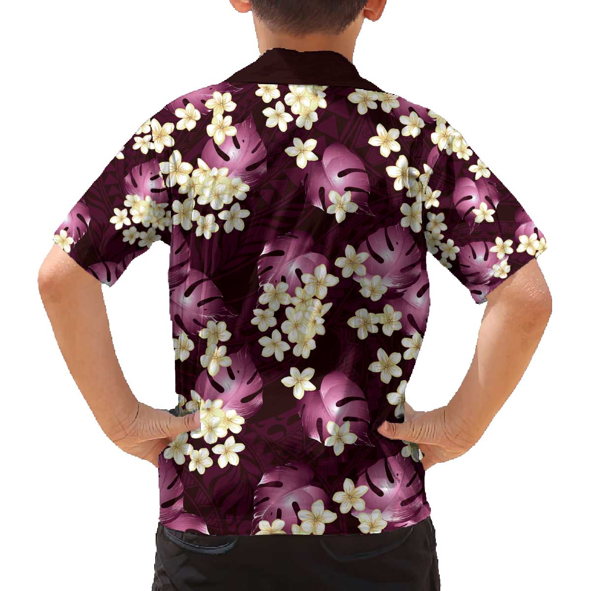 Pink Tropical Hawaii Family Matching Off The Shoulder Long Sleeve Dress and Hawaiian Shirt Seamless Monstera Plumeria Hawaiian Pattern - Polynesian Pride