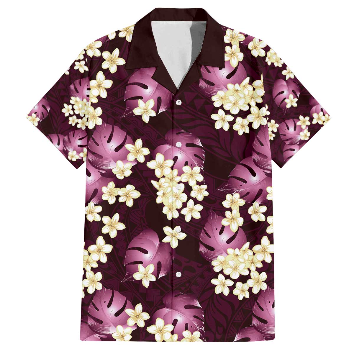 Pink Tropical Hawaii Family Matching Off The Shoulder Long Sleeve Dress and Hawaiian Shirt Seamless Monstera Plumeria Hawaiian Pattern - Polynesian Pride