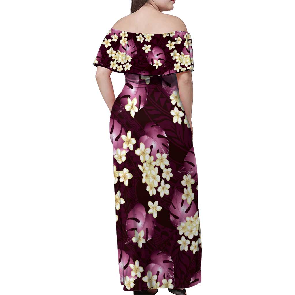 Pink Tropical Hawaii Family Matching Off Shoulder Maxi Dress and Hawaiian Shirt Seamless Monstera Plumeria Hawaiian Pattern - Polynesian Pride