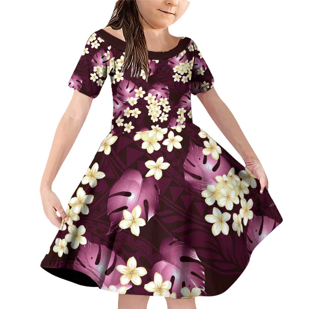 Pink Tropical Hawaii Family Matching Off Shoulder Short Dress and Hawaiian Shirt Seamless Monstera Plumeria Hawaiian Pattern - Polynesian Pride