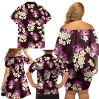 Pink Tropical Hawaii Family Matching Off Shoulder Short Dress and Hawaiian Shirt Seamless Monstera Plumeria Hawaiian Pattern - Polynesian Pride