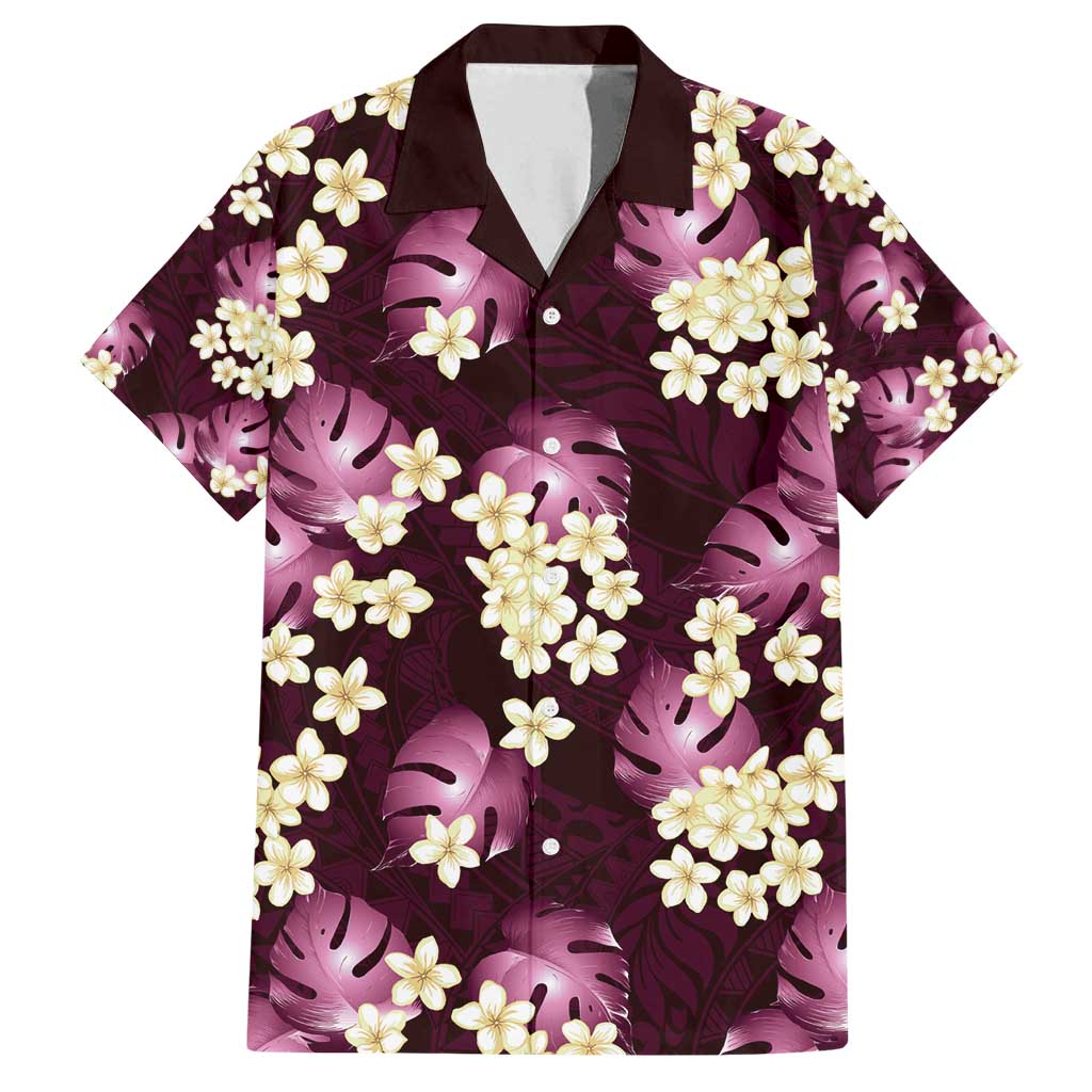 Pink Tropical Hawaii Family Matching Off Shoulder Short Dress and Hawaiian Shirt Seamless Monstera Plumeria Hawaiian Pattern - Polynesian Pride