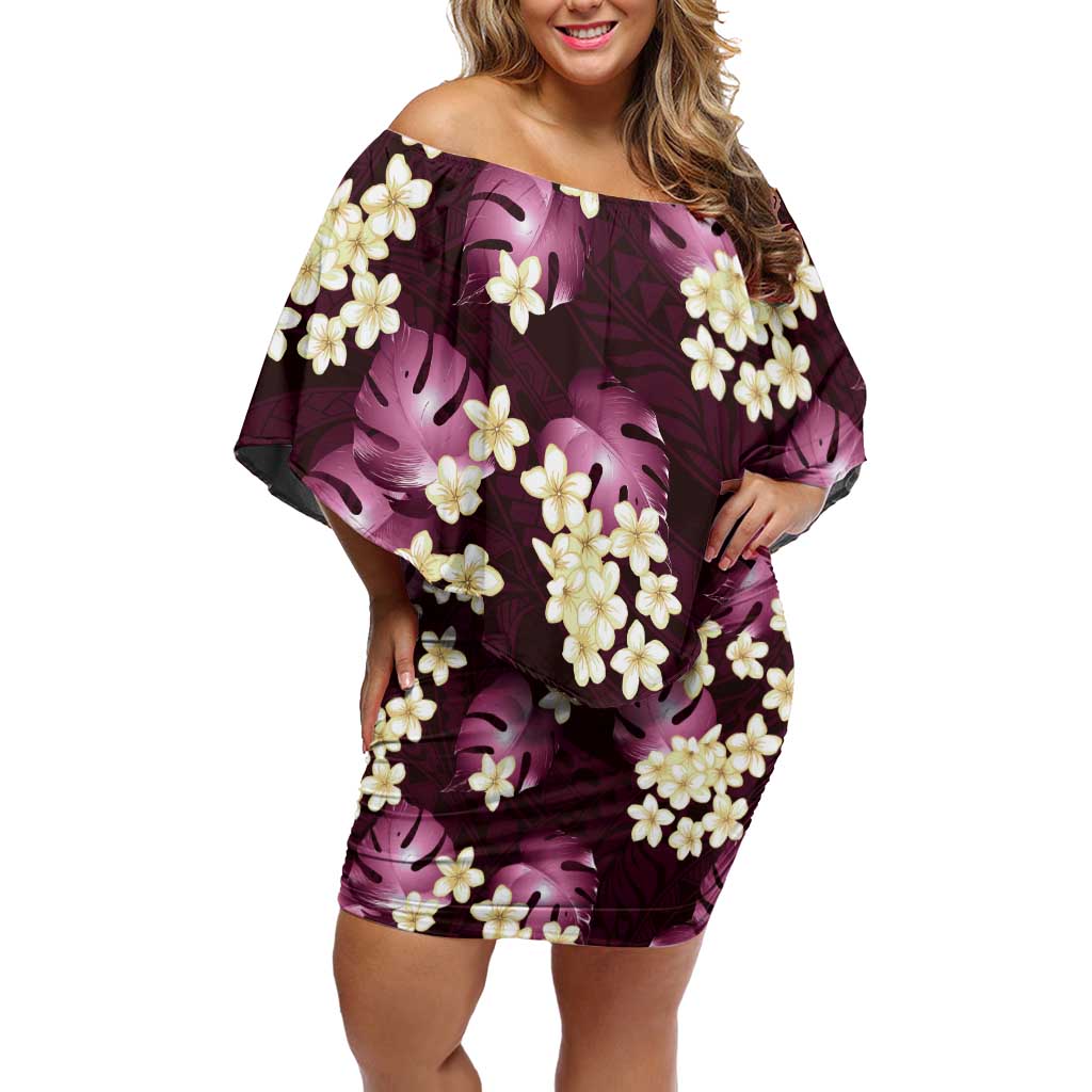 Pink Tropical Hawaii Family Matching Off Shoulder Short Dress and Hawaiian Shirt Seamless Monstera Plumeria Hawaiian Pattern - Polynesian Pride