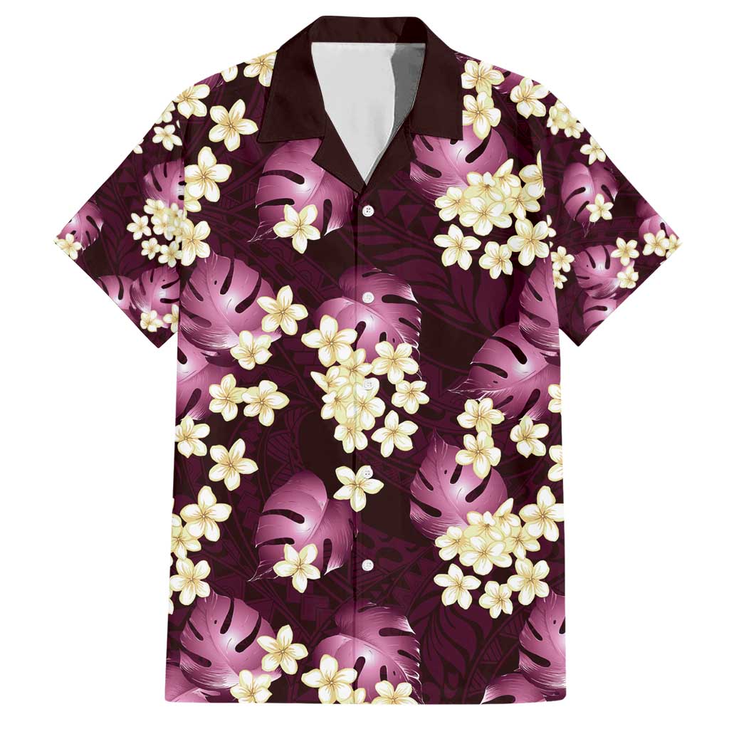 Pink Tropical Hawaii Family Matching Short Sleeve Bodycon Dress and Hawaiian Shirt Seamless Monstera Plumeria Hawaiian Pattern - Polynesian Pride