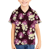 Pink Tropical Hawaii Family Matching Short Sleeve Bodycon Dress and Hawaiian Shirt Seamless Monstera Plumeria Hawaiian Pattern - Polynesian Pride