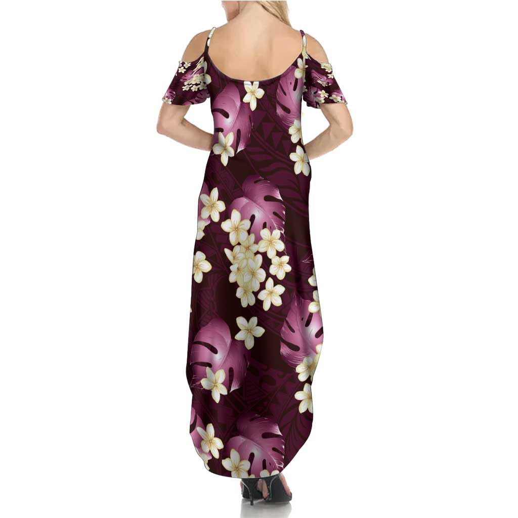 Pink Tropical Hawaii Family Matching Summer Maxi Dress and Hawaiian Shirt Seamless Monstera Plumeria Hawaiian Pattern - Polynesian Pride